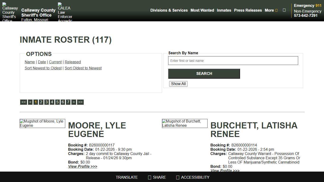 Inmate Roster - Current Inmates Booking Date Descending - Callaway County Sheriff's Office, Missouri