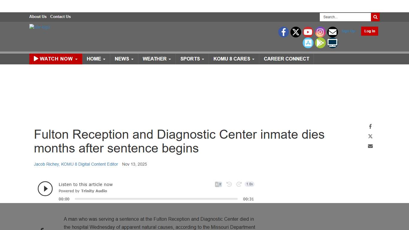 Fulton Reception and Diagnostic Center inmate dies Mid-Missouri News komu.com